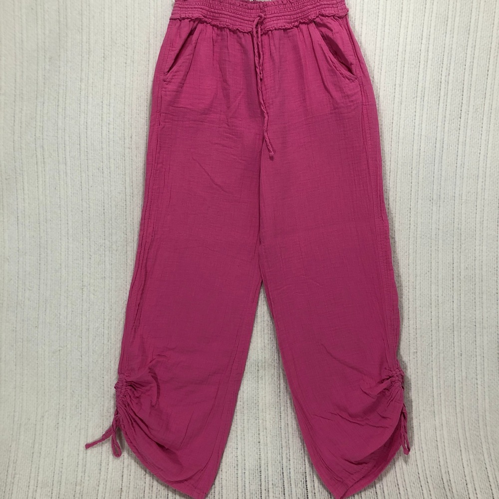 SO Goods For Life Pink Cotton Gauze Wide Leg Smocked Waist Crop Pants Large